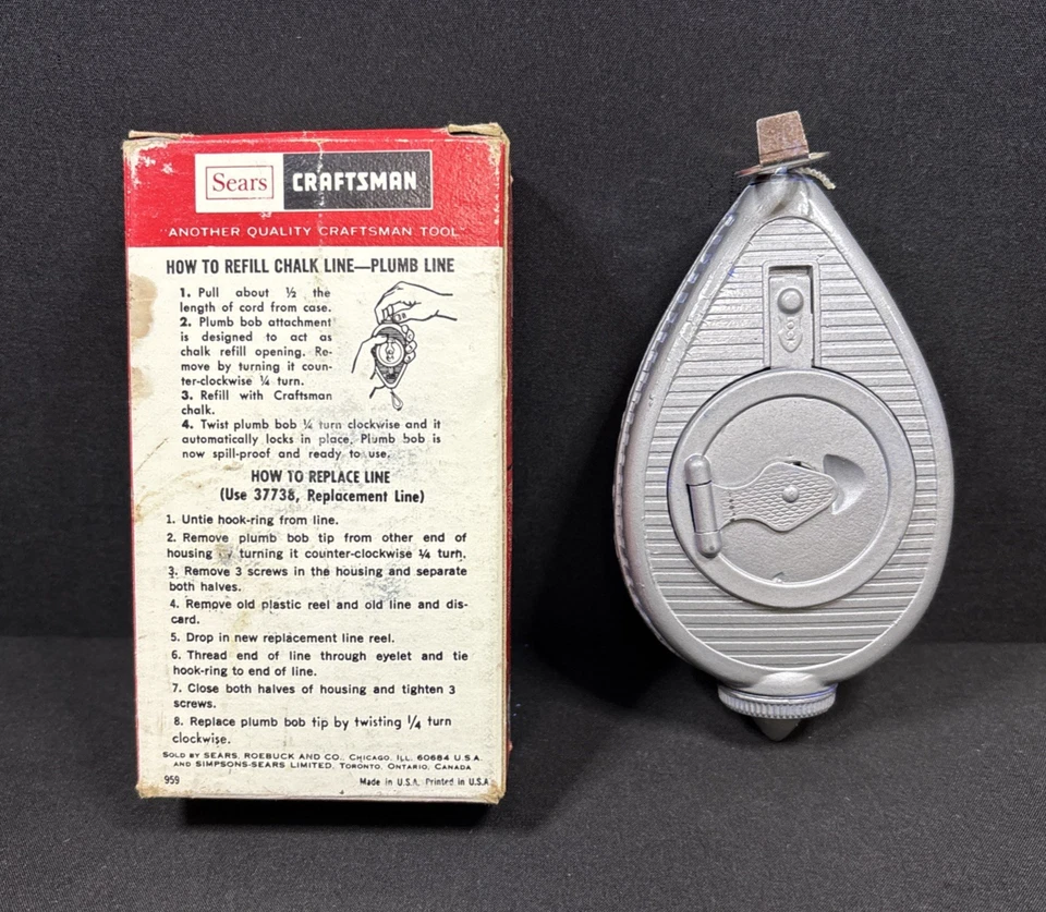 Vintage NOS - Sears Craftsman 100' Chalk Line/Plumb Line - NICE - Made in USA - Image 3 of 4