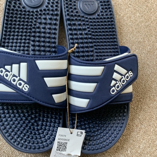 New Adidas Adissage Sandals Slides Beach Navy Blue White Uk Size 10 - Picture 2 of 15