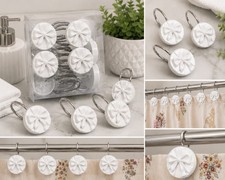 White Matte Bow Shower Curtain Hooks Set of 12 Bathroom Decor