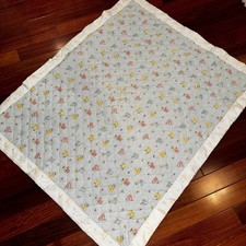 Vtg Baby Quilt Satin Trim Pink Bunny Butterfly Pattern Nursery Pastel 32x34  