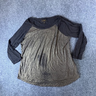 Iman Top Womens XL Gold Black Shimmer Stretch Off The Shoulder Raglan Sleeve
