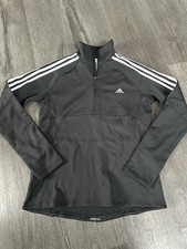 Adidas 1/4 Zip Long Sleeve Womens Medium Black 3 Stripe Pullover