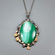 Handmade 45 ct Natural Malachite Necklace 925 Sterling Silver 17.75"/N29090