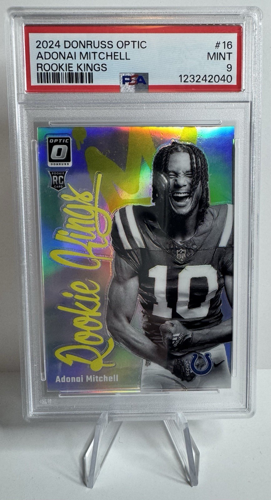 ADONAI MITCHELL 2024 DONRUSS OPTIC ROOKIE KINGS SSP CASE HIT #16 RC PSA 9