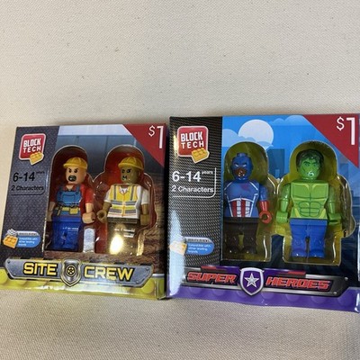 Box of 2 Block Tech Mini Figures Site Crew & Super Heroes New 2015