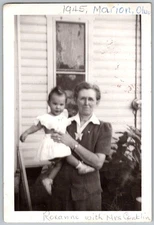 Vtg Snapshot Elderly Woman Holding Baby 1940s
