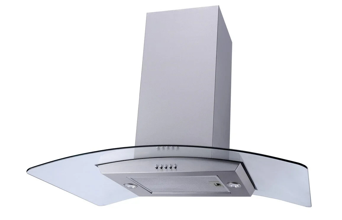 Prima PRCGH100 90cm Curved Glass Island Hood – Stainless Steel