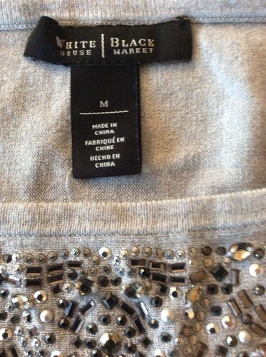 White House Black Market Gray Summer Sweater With Sequins Size Medium - Picture 4 of 4