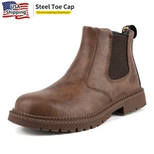 Mens Work Boots Leather Safety Shoes Steel Toe Waterproof Non Slip Oil Resistant