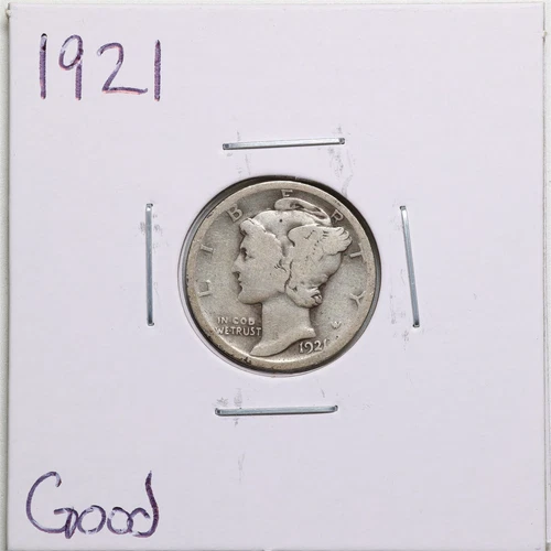 1921 10C Mercury Winged Liberty Dime in Good Condition #4525