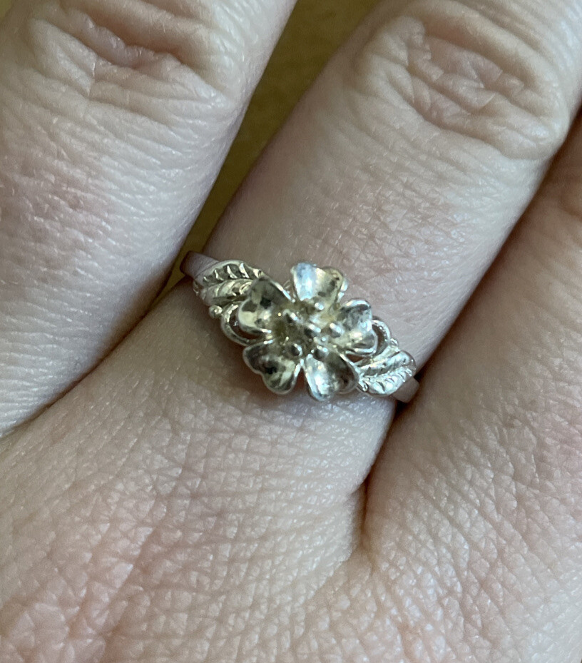 Flower Solid Sterling Silver 925 Ring Pretty Leaf… - image 5