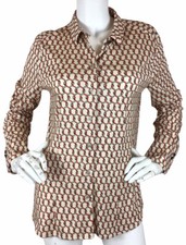 NEW Women’s Desoto Cotton Jersey Shirt Blouse Long Sleeve Ivory Chain Print 40