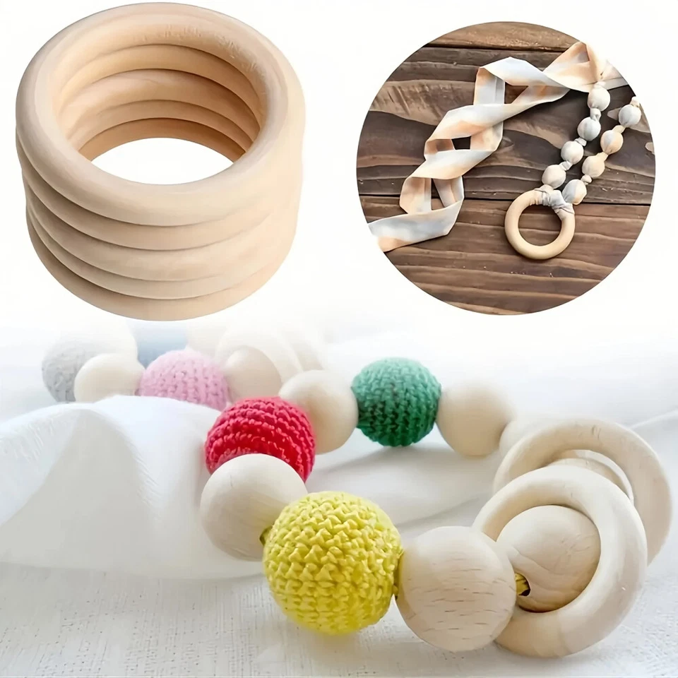 Wood Rings Unfinished Raw Natural Round Craft Donut Ring Wooden Circle Beads AU - image 4 of 4