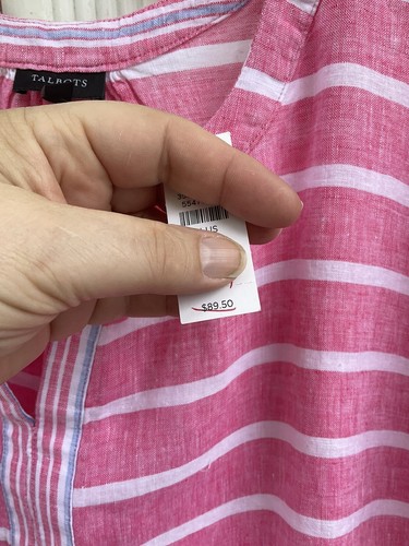 NWT Talbots Pretty Pink White Blue Stripe Linen Short Sleeve Blouse 1X 14W 16W - Picture 5 of 6