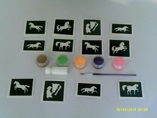 Horse themed glitter tattoo set including 30 stencils  5 colors  glue