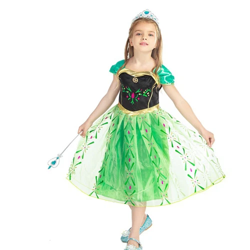 UK Stock Kids Girls Fancy Dress Princess Queen Anna Cosplay Party Costume+Crown - Picture 7 of 20