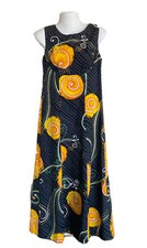 Vintage 1960 s Barkcloth Maxi Sleeveless Dress Sears Hawaiian Fashions Small 2/4