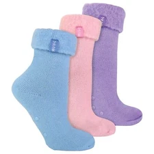 THMO - Ladies 3 Pairs Thermal Bed Socks with Non Slip Sole | Cosy Slipper Socks