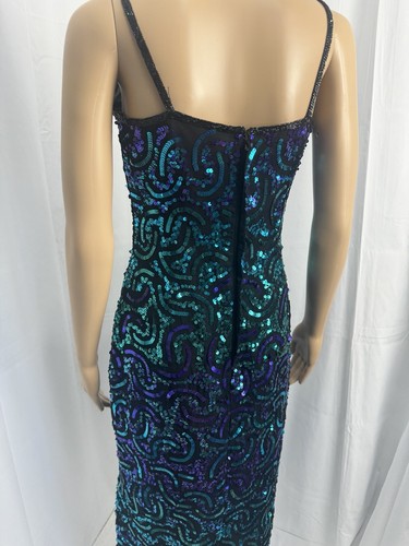 Scala 100% Silk RARE VTG 80s 90s Sequin Long Mermaid Formal Gown Dress Sz S EUC - Picture 8 of 18