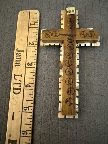Crucifix Mother-of-Pearl to The 1950 Nazareth Isarël Pilgrimage Antique 5” - Picture 12 of 14