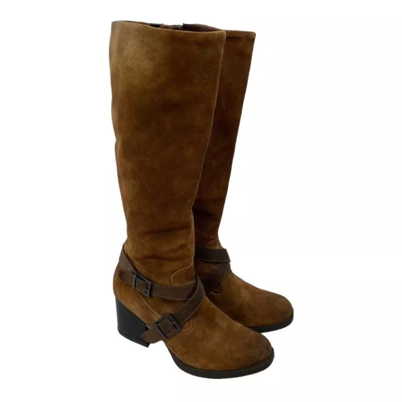 Boc Born Concept Dakota Size 6.5 Suede Knee High Riding Boots Heels Zip Buckles
