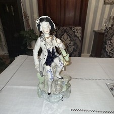 Porzellanfigur Trompeter 40 cm Blau-Weiß-Gold