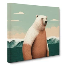 Polar Bear Mid-Century Canvas Wall Art Print Framed Picture Home Office Decor