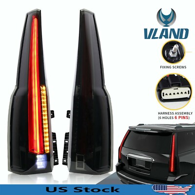 VLAND LED Smoked Tail Lights For GMC Yukon XL/Denali 2015-2020(Cadillac Style)