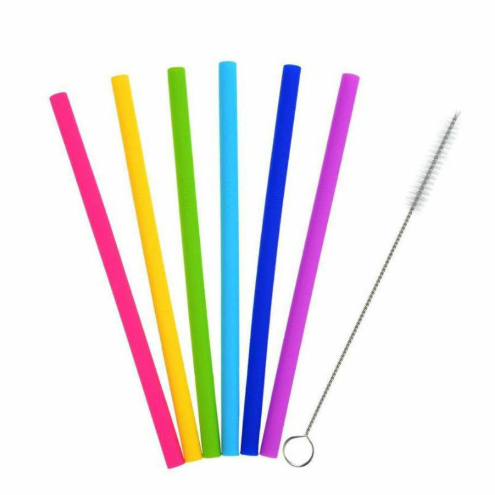 6PCS Silicone Drinking Straws & 2 Cleaners Reusable Party Milkshake
