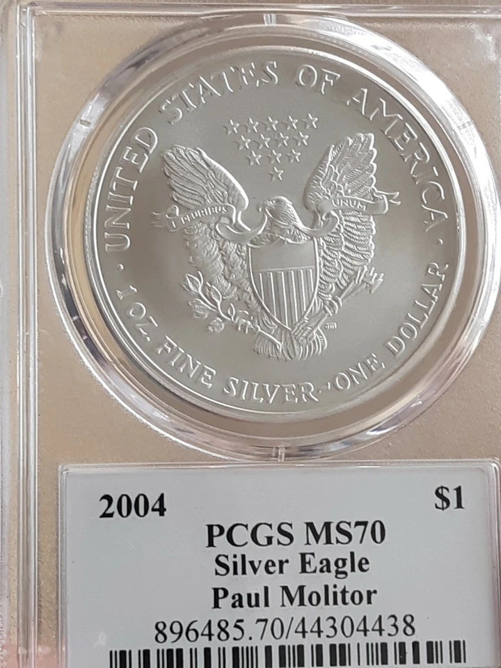 American Silver Eagle 2004 $1 graduación profesional PSA MS70 Legends of Life Paul Molitor 1 de 25 Foto 2 de 2