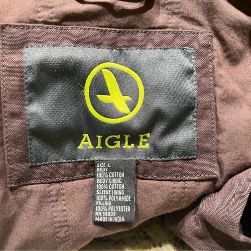 AIGLE Brown Insulated Barn Jacket Chore Coat Large Ranch Yellowstone Mechanic - Picture 11 of 14