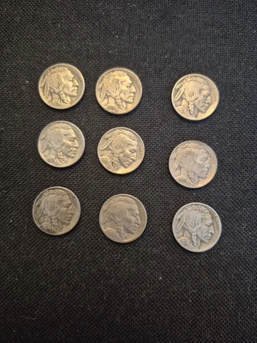 9 Beautiful Vintage 1928 Buffalo Nickel Coin Collection