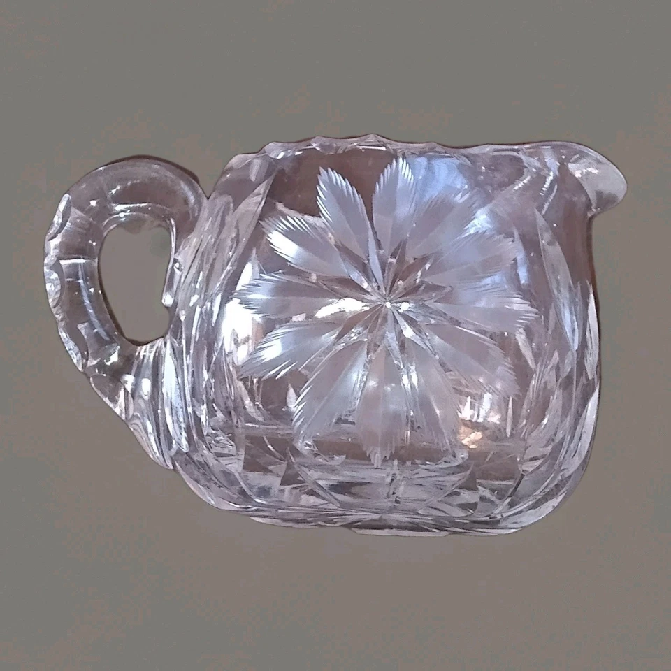 Azucarero y flor crema de vidrio transparente corte brillante americano Atq pesado Foto 3 de 4