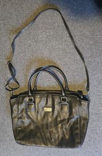 Nine West Black Satchel Top Handle Bag Double Handles Detachable Strap Zipper A  