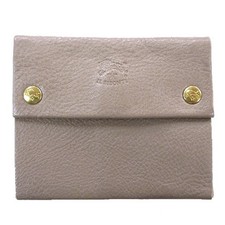 IL BISONTE Leather Coin Purse Gray Unisex Very Good 3in (8cm) W