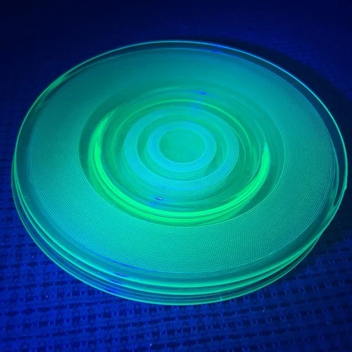 Uranium Depression Glass 8” Plates No Chips Or Cracks EUC