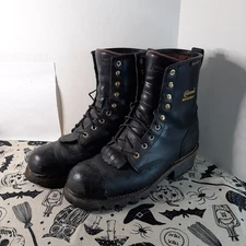 Chippewa Logger Boots Men's Sz 9.5 Black Leather Waterproof Chip-A-Tex Vibram
