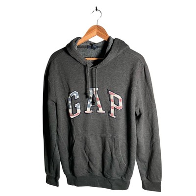 GAP Hoodie Herren Gr. M grau amerikanische Flagge Logo Freizeit Sweatshirt Outdoor