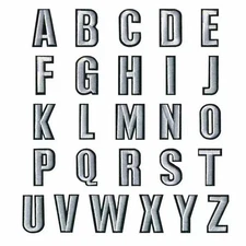 Silver Letter Patch Patches Iron on / Sew on Retro Alphabet Embroidery Numbers