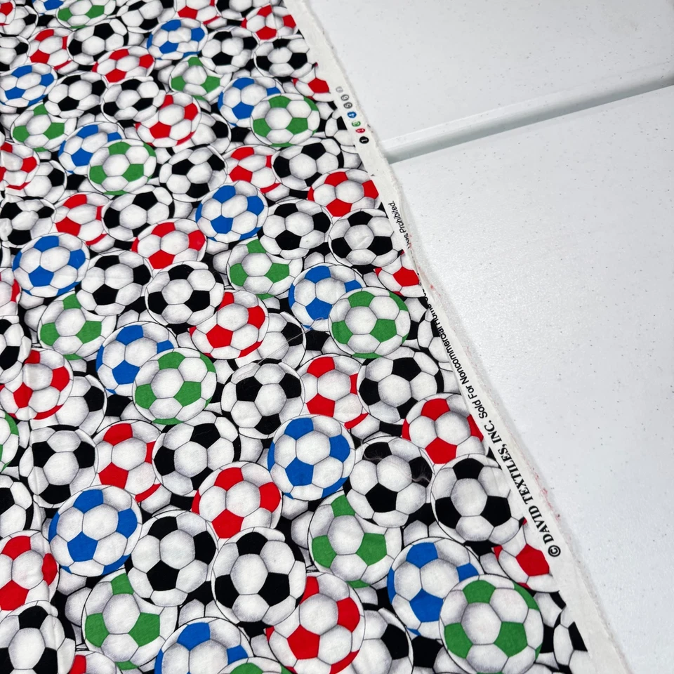 david textiles Fabric soccer ball multicolor sports quilting cotton 44x34 1 yard - Image 3 of 4
