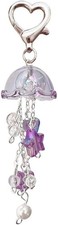 Bag Charm Keychain for Purse Handbag Purple Flower Star Silver Tone Women