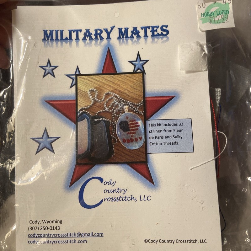 Cross Stitch Kit/ Military Mates Heart with Pendant /Cody Country