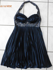 Blondie Nites Stacy Sklar Halter Dress Sz 3 Blue Sequin Y2K Pleated Bra Top H807