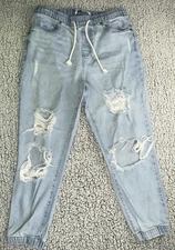 Celebrity Pink Women’s Distressed Elastic Drawstring Waist Jogger Jeans Sz M 7-9