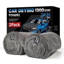 2 PCS XL Car Drying Towel 1300GSM Microfiber 24x36 Inch Twisted Loop Gray