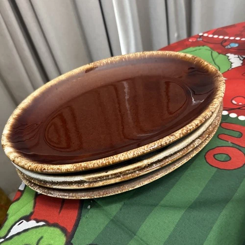 Hull 12" Oval Set Of 4 Oval Platters Serving Dish Brown Drip EXC