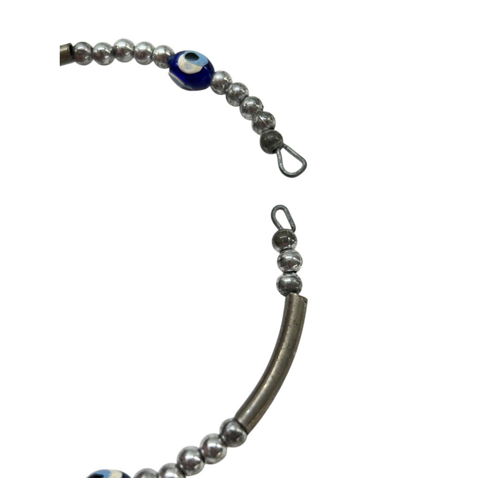 Silvertone Adjustable Bangle Bracelet Beaded Open… - image 5