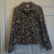 Charter Club Black Paisley Lightweight Long Sleeve Jacket - Size Large