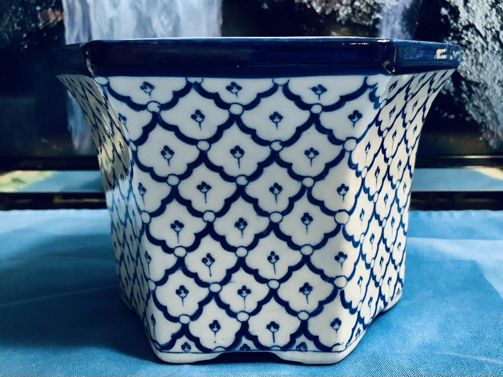 4.5” Blue & White Pineapple Pattern Hexagon Planter Plant/Bonsai ...