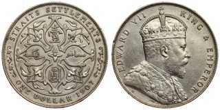 Straits Settlements 1 Dollar 1907 Edward VII Silver
